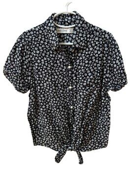 ABERCROMBIE KIDS GIRLS BLOUSE SIZE 12 BLACK W/ WHITE PATTERN